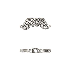 Bead 1pkg10 silver-finished "pewter", 19x7mm wing / 2sided, antique