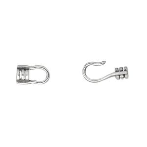 Clasp hook&eye 1pkg1 sterling silver, 16x6mm / fits 2mm cord /  crimp end, antiqued 1-strand