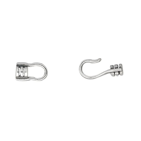 Clasp hook&eye 1pkg1 sterling silver, 16x6mm / fits 2mm cord /  crimp end, antiqued 1-strand image number 0