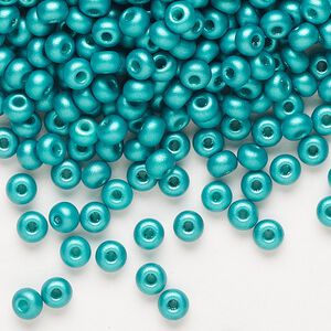 Seed bead, Preciosa Ornela Czech glass, pkg/500g, #6 rocaille, opaque PermaLux dyed green chalkwhite, (22017).