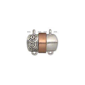 Link, antiqued sterling silver and copper, 16x10.5mm satin single-sided domed rectangle with swirl pattern. Sold individually.