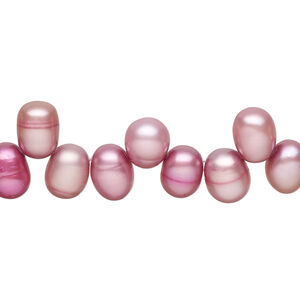 Freshwater pearl 1pkg1, top-drilled rice, 15 inch pale mulberry and beige 7x6-9x8mm cultured