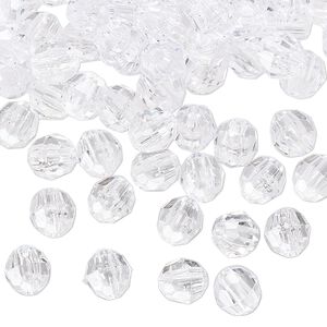 Bead, acrylic 1pkg100g, transparent clear, 6mm faceted round.