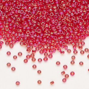 Seed bead, Miyuki, glass, pkg/250g, #11 rocaille, translucent rainbow red (RR-254).