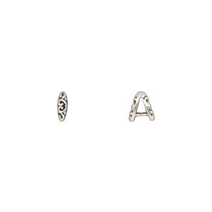 Bail, ice-pick, antiqued sterling silver, 6x2mm with fancy design, 2.7mm grip length. Sold per pkg of 4.