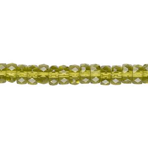 Bead, Czech fire-polished glass, olivine, 6x3mm faceted rondelle. Sold per 15-1/2" to 16" strand.