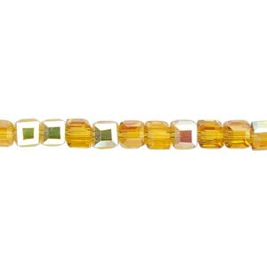Bead 1pk 18 facets translucent gold AB, Celestial Crystal&reg; 4mm cube 15.5-16 inch