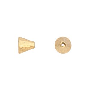 Cone, TierraCast&reg;, gold-plated pewter (tin-based alloy), 8mm hammered, 5mm inside diameter. Sold per pkg of 20.