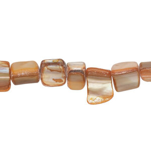 Mother-of-pearl shell 1pkg1, triangle tube bead 15 inch tan / orange 7x5mm-13x9mm