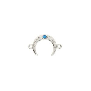 Link, cubic zirconia / glass rhinestone / silver-finished brass, clear and green, 12x10mm single-sided naja. Sold individually.