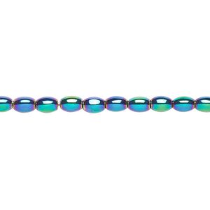 Hemalyke&trade; 1pkg1, rainbow titanium-coated oval bead 15.5-16 inch 5x3mm