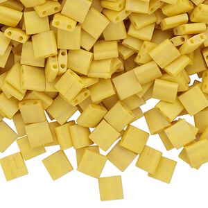Seed bead, TILA&reg;, glass, pkg/10g, 5mm full tila square, opaque matte rich yellow, (TL-2311).