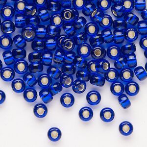 Seed bead, Miyuki, glass, pkg/25g, #6 rocaille, transparent silver-lined cobalt, (RR-151S).