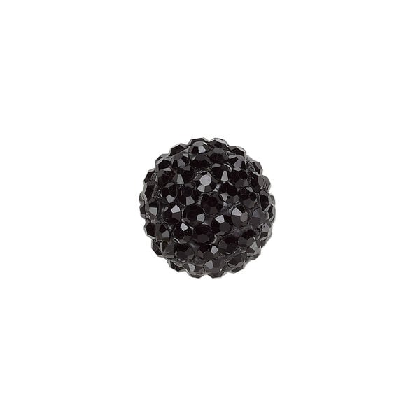 Bead, glass rhinestone / epoxy / resin, black, 14mm round. Sold individually. image number 0