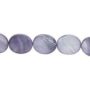 Mother-of-pearl shell 1pkg1, flat oval bead 15 inch blue steel 12x10mm