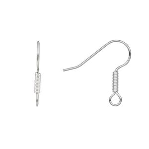 Ear wire fishhook 1pkg50 silver-plated, 19mm / 6x2mm coil / open loop, 21 gauge stainless steel / silver-finished brass 25 pair