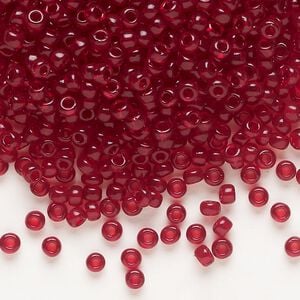 Seed bead, Dyna-Mites&trade;, glass, transparent ruby red, #8 round. Sold per 40-gram pkg.