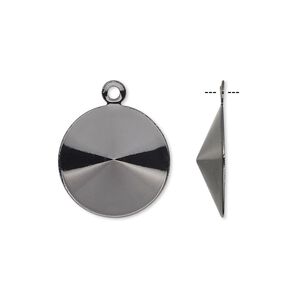 Drop, Almost Instant Jewelry&reg;, gunmetal-finished brass, 17mm round with 16mm rivoli setting. Sold per pkg of 10.