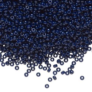 Seed bead, Miyuki, glass, pkg/25g, #11 rocaille, Duracoat&reg; opaque outside dyed dark navy blue, (RR-4494).