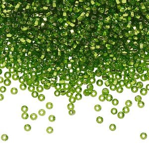 Seed bead, Preciosa Ornela Czech glass, pkg/50g, #11 rocaille, transparent silver-lined lime green, (57430).