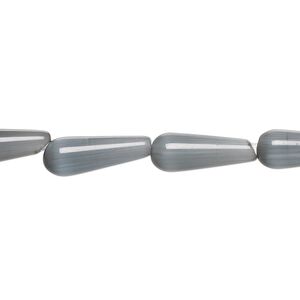 Bead, cat's eye glass (fiber optic glass), opaque black, 16x6mm teardrop, quality grade. Sold per 15-1/2" to 16" strand.