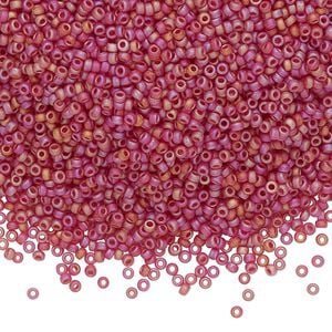 Seed bead, Miyuki, glass, pkg/35g, #15 rocaille, translucent matte rainbow dark cranberry, (RR-141DFR).