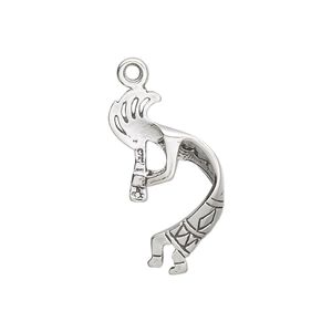 Charm, antiqued sterling silver 1pkg1, 23x16mm two-sided Kokopelli.
