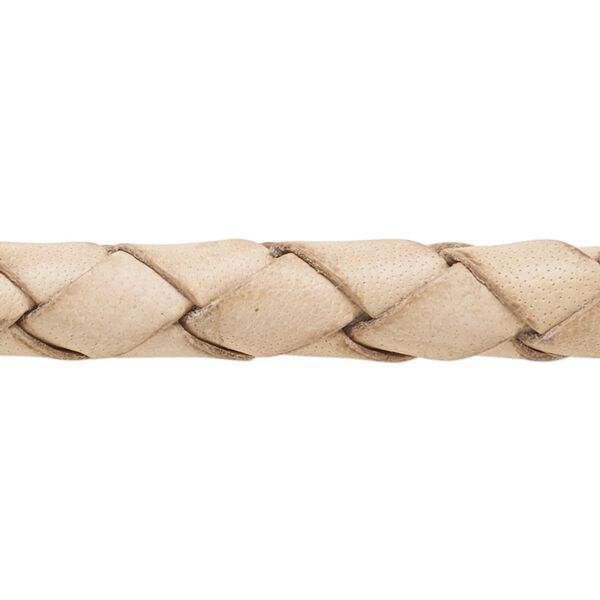 Bolo cord, leather, natural, 8-9mm braided round. Sold per 5-foot section. image number 0