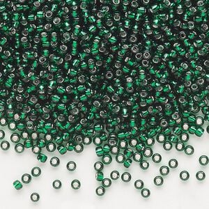 Seed bead, Dyna-Mites&trade;, glass, pkg/40g, #11 round, transparent silver-lined dark green, (53:RR 11/0 RR).