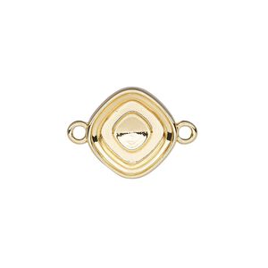 Link, Almost Instant Jewelry&reg;, gold-finished "pewter" (zinc-based alloy), 15mm diamond with 12mm cushion setting. Sold per pkg of 2.