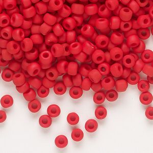 Seed bead, Dyna-Mites&trade;, glass, opaque matte red, #6 round. Sold per 40-gram pkg.