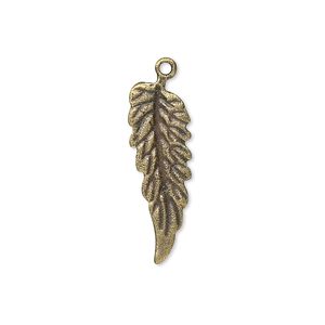 Charm, antique brass-plated "pewter" (zinc-based alloy), 24x9mm single-sided leaf. Sold per pkg of 10.