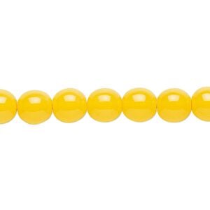 Bead, Czech dipped d&eacute;cor glass druk, yellow, 8mm round. Sold per 15-1/2" to 16" strand.