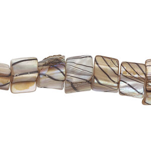Mother-of-pearl shell 1pkg1, triangle tube bead 15 inch black / tan AB 7x5mm-13x8mm