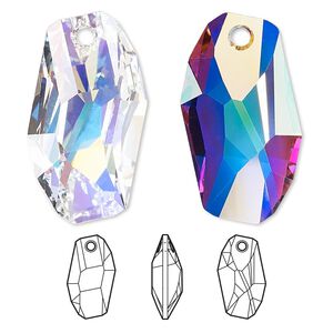 Drop 1pk crystal AB, Crystal Passions&reg; 28x17mm pendant meteor 6673