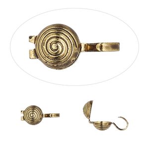 Bead tip bottom clamp-on 1pkg100 gold-plated, 9x5mm spiral / open loop, brass / antiqued / Hot Tips&reg;
