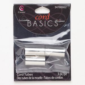 Cone end 1pkg3 silver-finished, 24x12mm round tube / 11mm inside diameter, brass