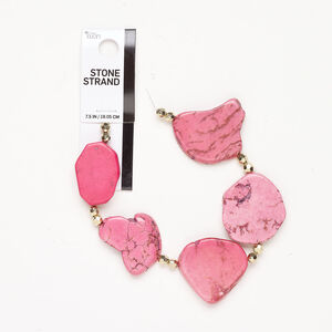 Bead assortment 1pkg1, porcelain and gold-colored CCB, pink and black, 21x20mm-40x35mm freeform, 7-1/2 inches.