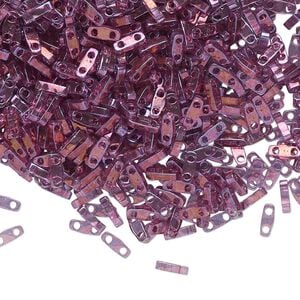 Seed bead, TILA&reg;, glass, pkg/5g, 5x1.2mm quarter tila rectangle, translucent gold luster light amethyst, (QTL-316).