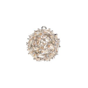Drop, cubic zirconia and silver-plated brass, topaz, 17.5mm hollow ball. Sold individually.