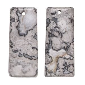 Black lace marble 1pkg2, hand-cut puffed rectangle focal natural 35x15mm