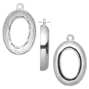 Drop, Almost Instant Jewelry&reg;, silver-plated pewter (tin-based alloy), 24x18mm oval with 22x16mm cosmic oval setting. Sold individually.