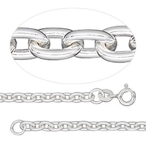 Chain 1pkg1 sterling silver cable, 3mm oval / mixed clasp, 20 inch