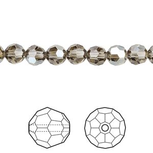 Bead 12pk black diamond golden shadow, Crystal Passions&reg; 6mm round 5000
