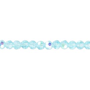 Bead 1pk 32 facets translucent turquoise blue AB, Celestial Crystal&reg; 4mm round 15.5-16 inch