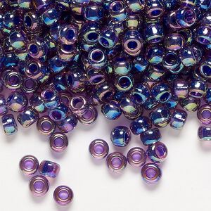Seed bead, Miyuki, glass, pkg/250g, #6 rocaille, translucent purple-lined rainbow amethyst (RR-356).