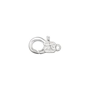 Clasp lobster claw 1pkg10 silver-plated, 13x8mm, brass 1-strand