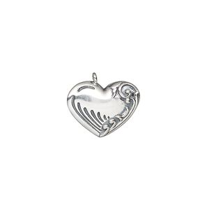 Charm, antiqued sterling silver, 15x11mm fancy heart. Sold individually.