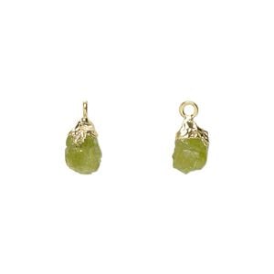 Drop 1pkg1, gold-plated electrocoated sterling silver and peridot (natural), 8x5mm-9x7mm hand-cut nugget