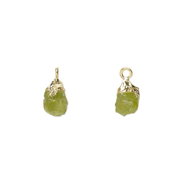 Drop 1pkg1, gold-plated electrocoated sterling silver and peridot (natural), 8x5mm-9x7mm hand-cut nugget image number 0